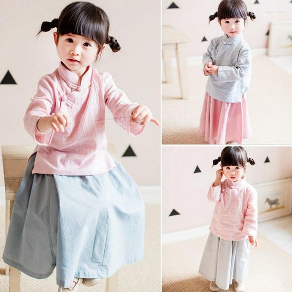 Traje de estilo chino para niñas, traje tradicional Hanfu con cuello mandarín, traje Tang, ropa para niños, ropa de actuación Cosplay