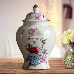 Jar de gingembre en céramique de style chinois Beau vase à fleurs séchées vitrée asiatique vitrée