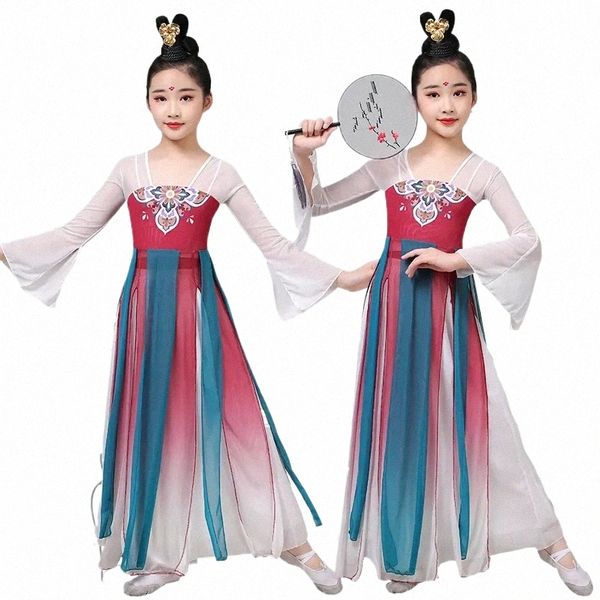 Traje de danza clásica de estilo chino para niñas, ropa tradicional antigua de Hanfu para niña, ropa de danza de la dinastía Han, danza oriental de hadas T6QW #