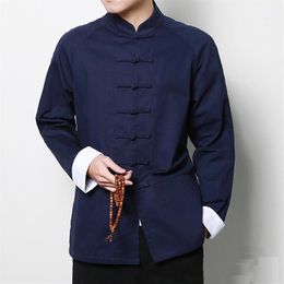 Chinese Stijl Katoen Tai Chi Top Mannen Lange Mouw Tang Jas Uitloper Chinese Traditionele Kleding Lente Wushu Kung Fu Shirt174H