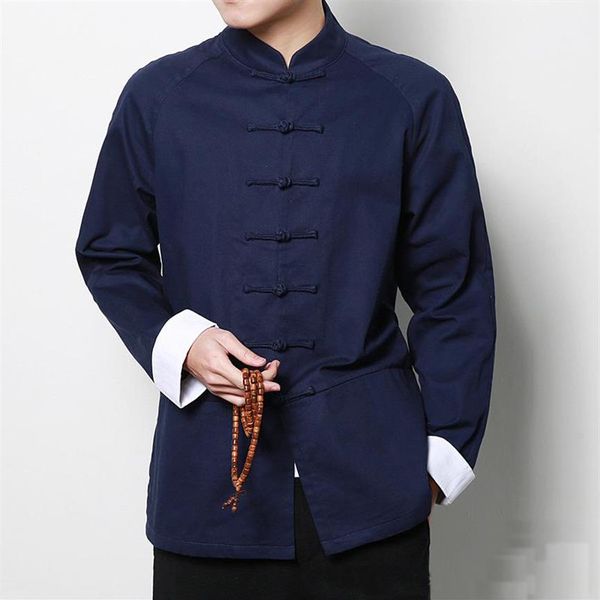 Style chinois coton Tai chi haut hommes à manches longues veste tang vêtements traditionnels chinois printemps Wushu Kung fu chemise244h