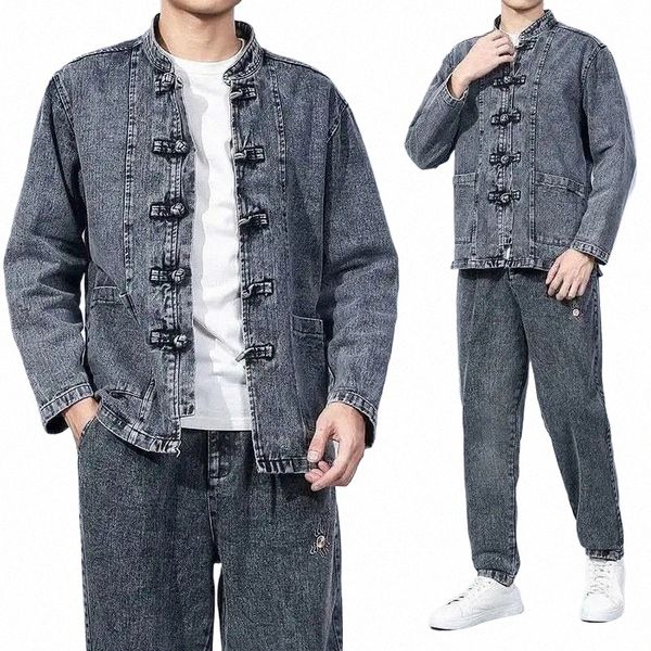 Style chinois Denim Veste Hommes Streetwear Oriental Vêtements Automne Mâle Jeans Manteau Vintage Fi Hip Hop Lâche Outwear Jaqueta 31jg #