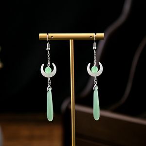 Pendientes de diseño de estilo chino para mujer Pendientes chapados en jade de imitación Diseñador Fiesta Regalo de aniversario de boda Joyería de moda Pendiente de oro