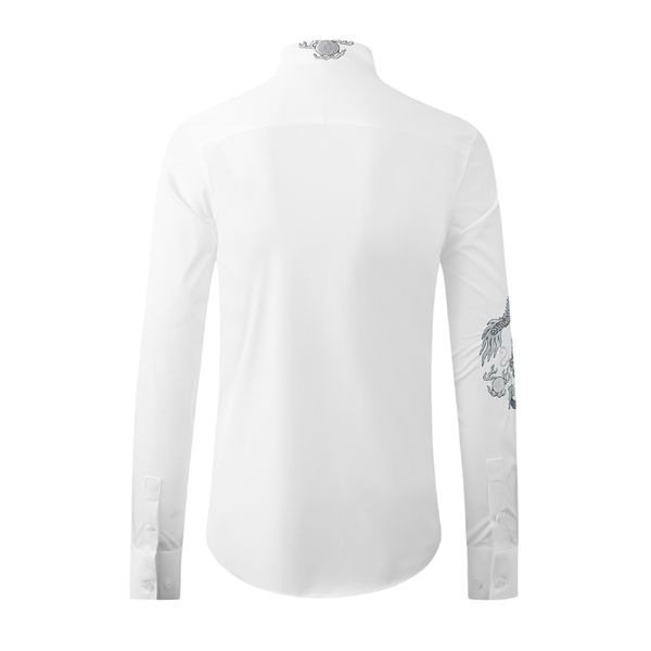 Style chinois Dragon broderie Texture chemise hommes à manches longues mince décontracté hommes chemises Anti-rides coton Camisas Masculina