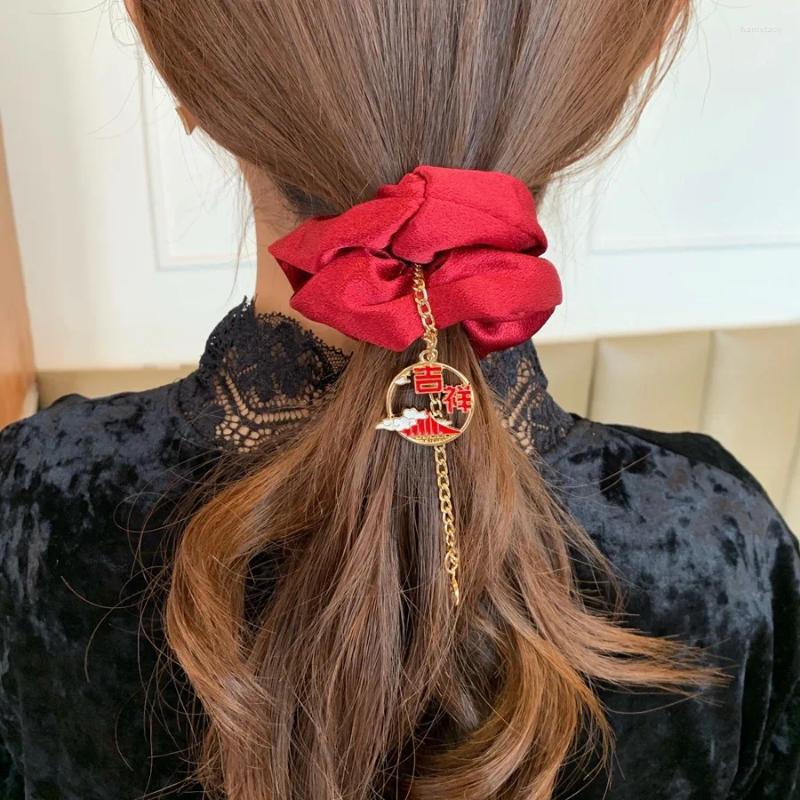 Kinesiska stil elastiska hårband för kvinnor metallkedja pendelle scrunchies head tie hårband flickor huvudstycke tillbehör