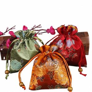Style chinois broderie FR sac à cordon porte-monnaie floral petit portefeuille Hanfu sac de poignet sac de rangement bijoux emballage j9Wl #