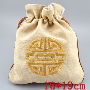 Chinese stijl borduurwerk lucky grote sieraden verpakking trekkoord geschenk tassen make-up opbergtas katoen linnen lavendel kruiden pouch 16x19 cm