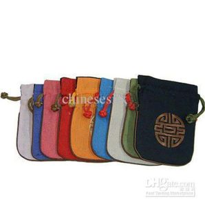 Broderie de style chinois chanceux petite pochette coton lin à cordon bijoux sac cadeau de mariage favori des sacs d'emballage de bonbons 11 x 14cm 58984899
