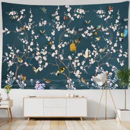 Fleurs et oiseaux de style chinois mur de tapisserie suspendue à la maison mur décoratif tapisserie serviette de yoga tapis à couverture