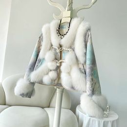 Manteau de fourrure de renard et d'herbe de Style chinois pour jeunes femmes, nouvelle veste Hanfu de la dynastie Tang à la mode 2023, veste en duvet de coton pour l'hiver 730429