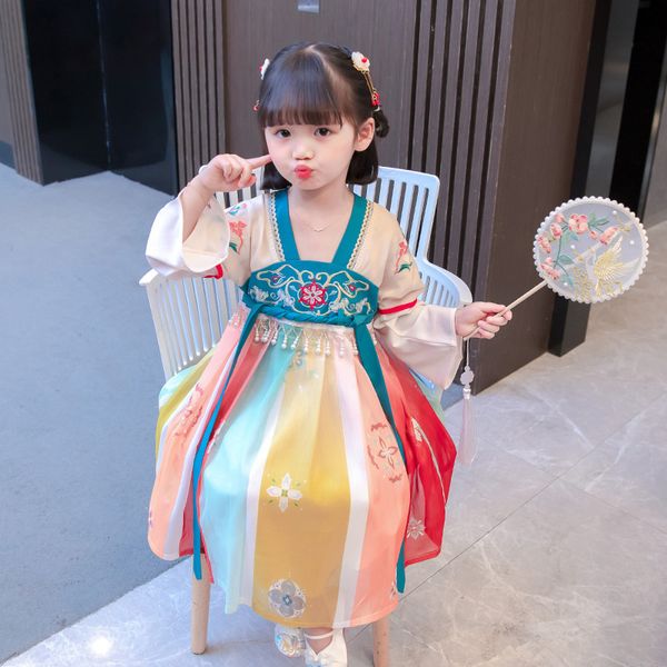 Vestidos de niña de estilo chino Bordado de primavera Princesa Hanfu Adolescentes Ropa de estilo chino Vestido de niños de escenario