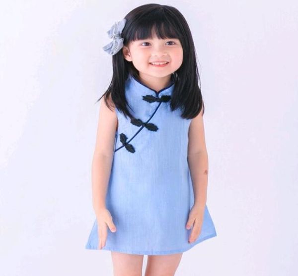 Style chinois filles Mini robe enfants vêtements été Simple Blouse robe bébé Cheongsam Qipao couleur rouge rose bleu sur 2755888