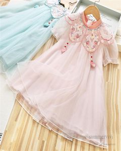 Robe de princesse pour filles de style chinois avec pétales de broderie, revers, perles, châle, ensemble de 2 pièces, été 2022, journée des enfants 039s part3030923