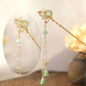 Chinese stijl Hanfu -kopstuk Vrouwen Flower Long Tassel Hairspin Step Shake Classical Hair Ornament Vintage Hairstick Sieraden Gift