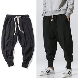 Estilo chino Harem Streetwear Joggers casuales Pantalones de chándal de lino de algodón Pantalones de hombre hasta el tobillo M5XL 220618