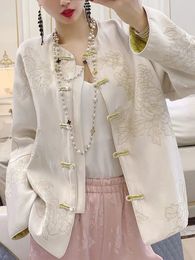 Chinese stijl Verbeterde Hanfu geborduurde jas Vrouwen Spring herfst Retro Stand Kraag Lange mouw Elegant Tang Suit Tops 240408