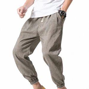 Pantalones de basculador de estilo chino Hombres Cott Pantalones de chándal de lino Pantalones Hombres Casual Ligero Primavera Verano Hombres Joggers Y9cZ #