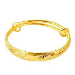 Braccialetto di gioielli con bracciale di dimensioni regolabili placcato in oro con motivo squisito vintage da donna in stile cinese224h