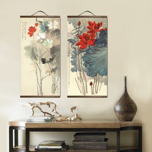 Chinese stijl landschap groene planten canvas decoratieve schilderij winkel slaapkamer woonkamer muur kunst massief hout scroll schilderijen 210310