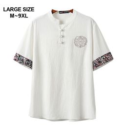 Chinese stijl grote maat M-9XL heren zomer casual losse v-hals witte korte mouw T-shirt man T-shirts Tops 5XL 6XL 7XL 8XL 9XL 210706