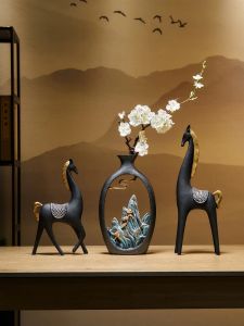 Vase de fleurs de bureau de salon de style chinois, décorations de fleurs séchées haut de gamme de luxe léger, décorations de bureau haut de gamme