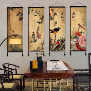 Style chinois Lotus Pivoine Bouddhisme Zen Rétro Affiche Toile Peinture Mur Décor Affiche Mur Art Photo Chambre Décor Décor À La Maison Y0927201S