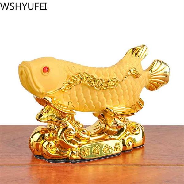 Style chinois chanceux maison bureau société voiture Talisman argent dessin Fortune Arowana doré résine poisson décoratif Statue 210727
