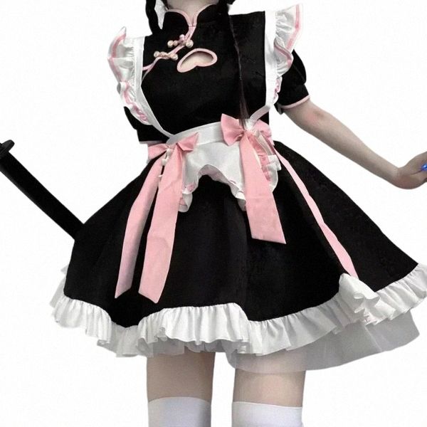 Costumes de demoiselle d'honneur de style chinois Anime Chegsam Lolita Sweet Pink Dr School Girl Halen Animati Show Role Play Maids Outfit n3d6 #