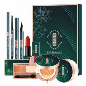 Ensemble de maquillage de style chinois 7PCS / SET Air Cushi BB Cream Eyeliner Rouge à lèvres Brillant à lèvres Kit de maquillage maquillajes para mujer m9n4 #