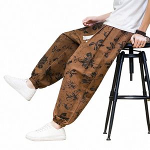 Pantalones de hombre de estilo chino Primavera Verano Pantalones de lino de algodón transpirables finos Pantalones de harén de hombre Impreso Casual Hombres sueltos 04im #