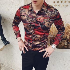 Chinese stijl herenoverhemd Stijlvol drakenprintoverhemd Heren met lange mouwen, streetwear herenoverhemden, slim fit, alle matchfeesten Tuxedo3083