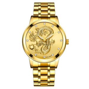 Chinese stijl heren Watch Mens Watch niet mechanisch horloge diamant ingelegde waterdichte stalen band quartz horloge gold watch draken horloge