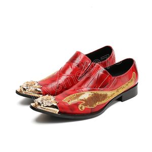 Chinese stijl metalen puntschoen kleding schoenen mode patroon groot formaat avond schoenen elegante man lederen prom schoenen