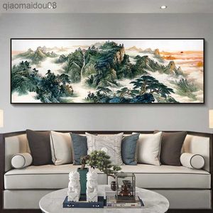 Style chinois montagne paysage toile abstraite peinture à l'huile affiche impression mur Art photo pour salon maison bureau décor L230704