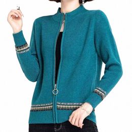 Style chinois Impression Zipper Premium Cardigan Demi-Col Haut Épais Vêtements Pour Femmes Slim Broderie Vente Chaude Tricot Sauvage 74Da #