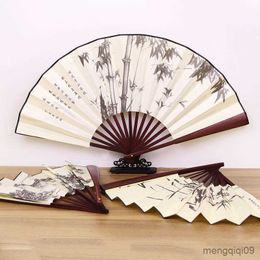 Chinese Style Products 10 inch Vintage Chinese Hand Fan Imitation Mahogany Bamboo Silk Folding Fan Ancient Tang Hanfu Cosplay Dance Fan Home Decoration R230810