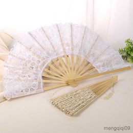 Chinese Style Products 1Pcs Stage Props Europe America Style Folding Fan For Wedding Party with Tassel Lacy Cloth Hollow Lace Fan Nice Gift Home Decor R230810