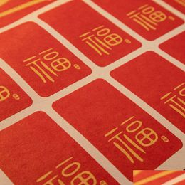 Produits de style chinois 50 autocollants / pack Nouvel An Blessing Square Spring Festival Kraft Paper autocollants Red Gift Enveloppe Goods Decorat Dhyul