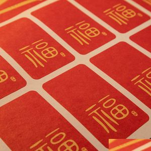 Chinese Stijl Producten 50 Stickers/Pack Jaar Zegen Vierkant Lente Festival Kraftpapier Stickers Rood Geschenk Envelop Goederen Decorativ Dhqvy