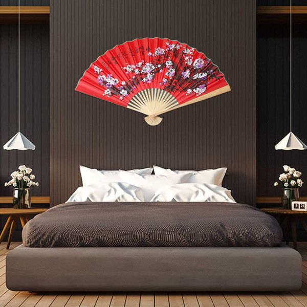 Chinese Style Products Grand éventail pliant rouge de style chinois de 50 cm, utilisé pour la décoration murale de mariage, salon familial, fond en papier, série artisanale