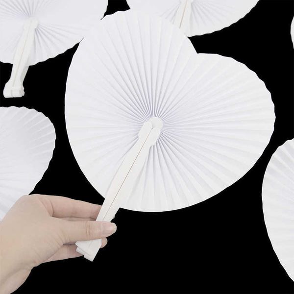 Productos de estilo chino, 6 uds., abanico de papel decorativo para recuerdo de boda, abanico plegable en blanco DIY con forma de corazón, suministros de decoración para fiesta de cumpleaños y Baby Shower