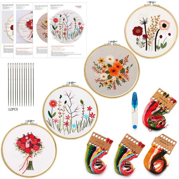 Productos de estilo chino bordado chino conjunto de herramientas de bordado para principiantes círculo flor punto de cruz costura pintura artística pared decoración del hogar