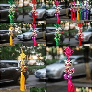 Produits de style chinois Noeud chinois avec cloche Danse du lion Accessoires de voiture suspendus Tissage à la main Artisanat Chine Spécialité Cadeau Creative Dhqjy