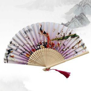 Chinese Style Products Éventail en bambou de style chinois imprimé à fleurs vintage, éventail pliable à la main pour fête de mariage, accessoire de danse, cadeau artisanal, décoration de la maison
