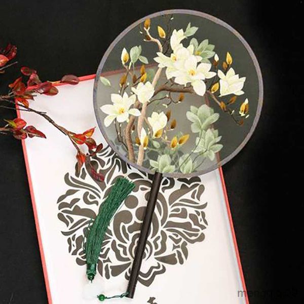 Productos de estilo chino Estilo chino Suzhou Flor Pájaros Patrón Bordado de doble cara Abanico circular redondo de mano Abanico de palacio bordado a mano pura R230804