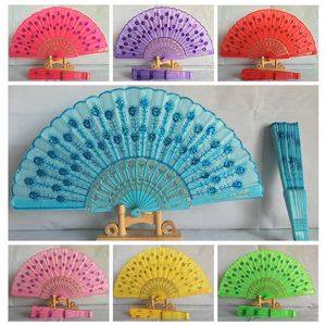 Chinese Stijlproducten Kleurrijke Borduren Pailletten Fan Kleur Pole Pailletten Vrouwen Dans Fan Plastic Mode Opvouwbare Fan Home Decor