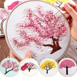 Chinese stijlproducten DIY Borduurplanten Cherry Tree Handwerk Naseerwerk voor beginners Cross Stitch Ribbon Painting Borduurwerk Hoop Home Decor