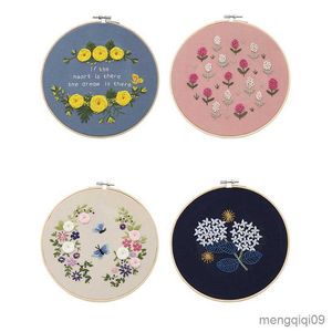 Produits de Style chinois bricolage broderie démarreur imprimé couture motif de fleurs fils de couleur avec cerceau de broderie R230803