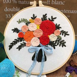 Produits de style chinois ensemble de broderie bouquet fleurs plantes tissu imprimé outils de couture débutant brodé rond point de croix couture artisanat R230803