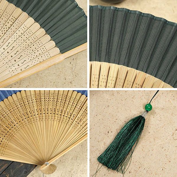 Productos de estilo chino Fan de madera plegable Danza Bambú Bambú de seda Tassel Plegable Fare de boda de estilo chino Favores y regalos Decoración del hogar